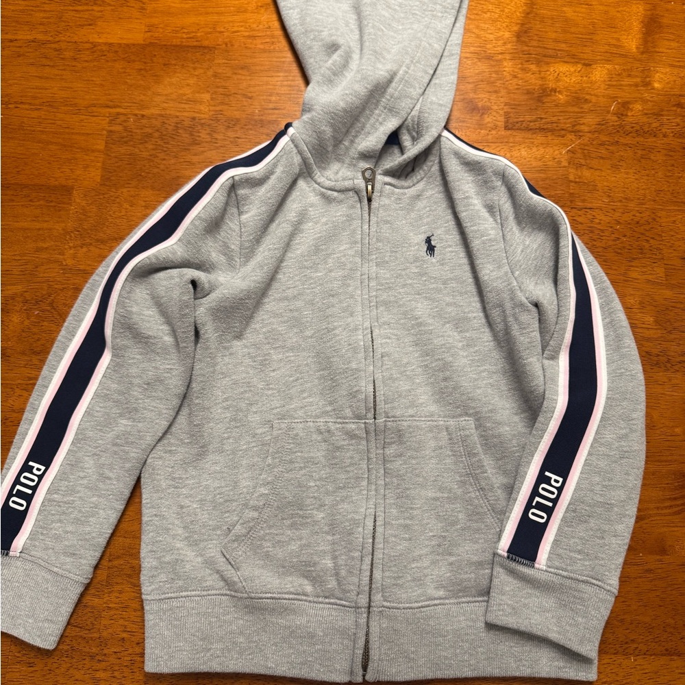 Polo by Ralph Lauren Gray Hoodie with Navy and Pink Stripes